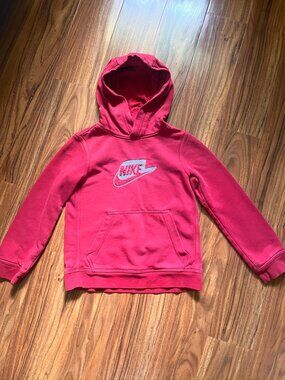 Nike Kids Hoodie Sweatshirt Red Cotton Blend Embroidered Logo S